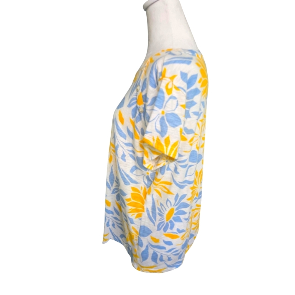 Liz Claiborne Floral Short Sleeve Top - Blue and Orange - Picture 4 of 7
